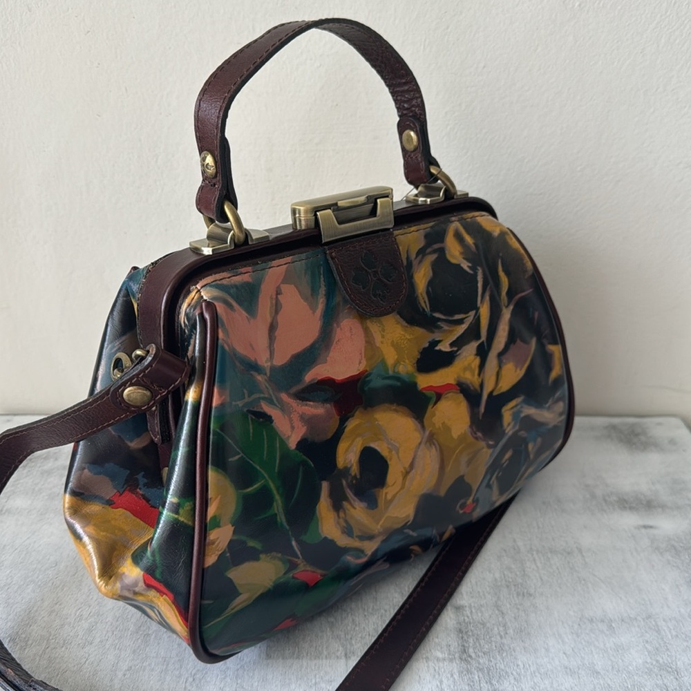 Patricia Nash Gracchi Frame Leather Winter Bloom Handbag Xbody Floral Brown - Picture 5 of 15